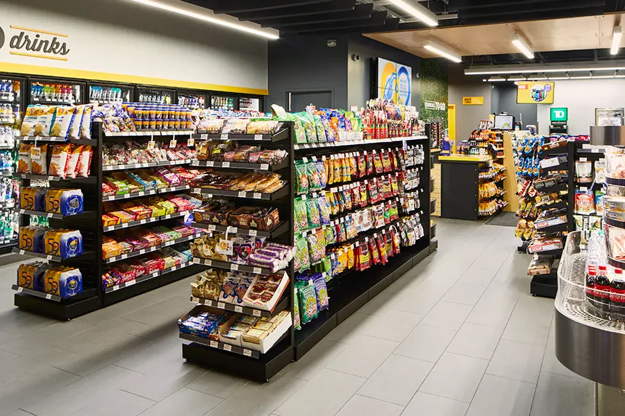 Inside an On the RUN store showing snacks.