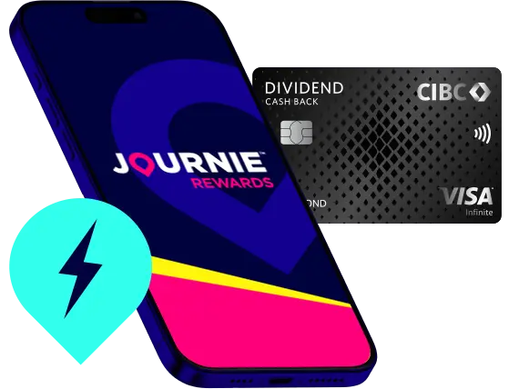Phone with Journie Rewards open next to a CIBC bank card.