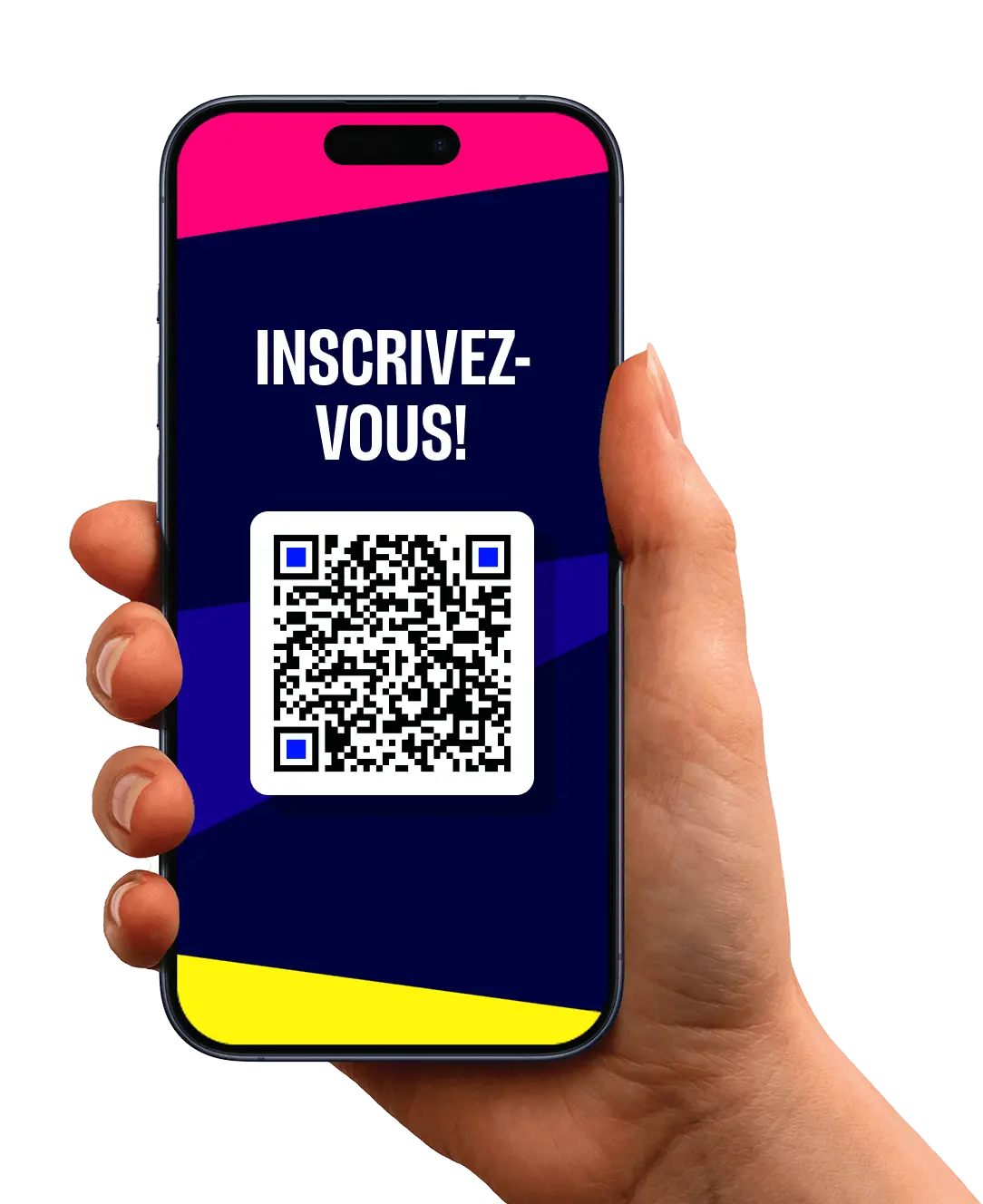 Téléphone Journie avec « Insrivez-Vous » et code QR à télécharger.